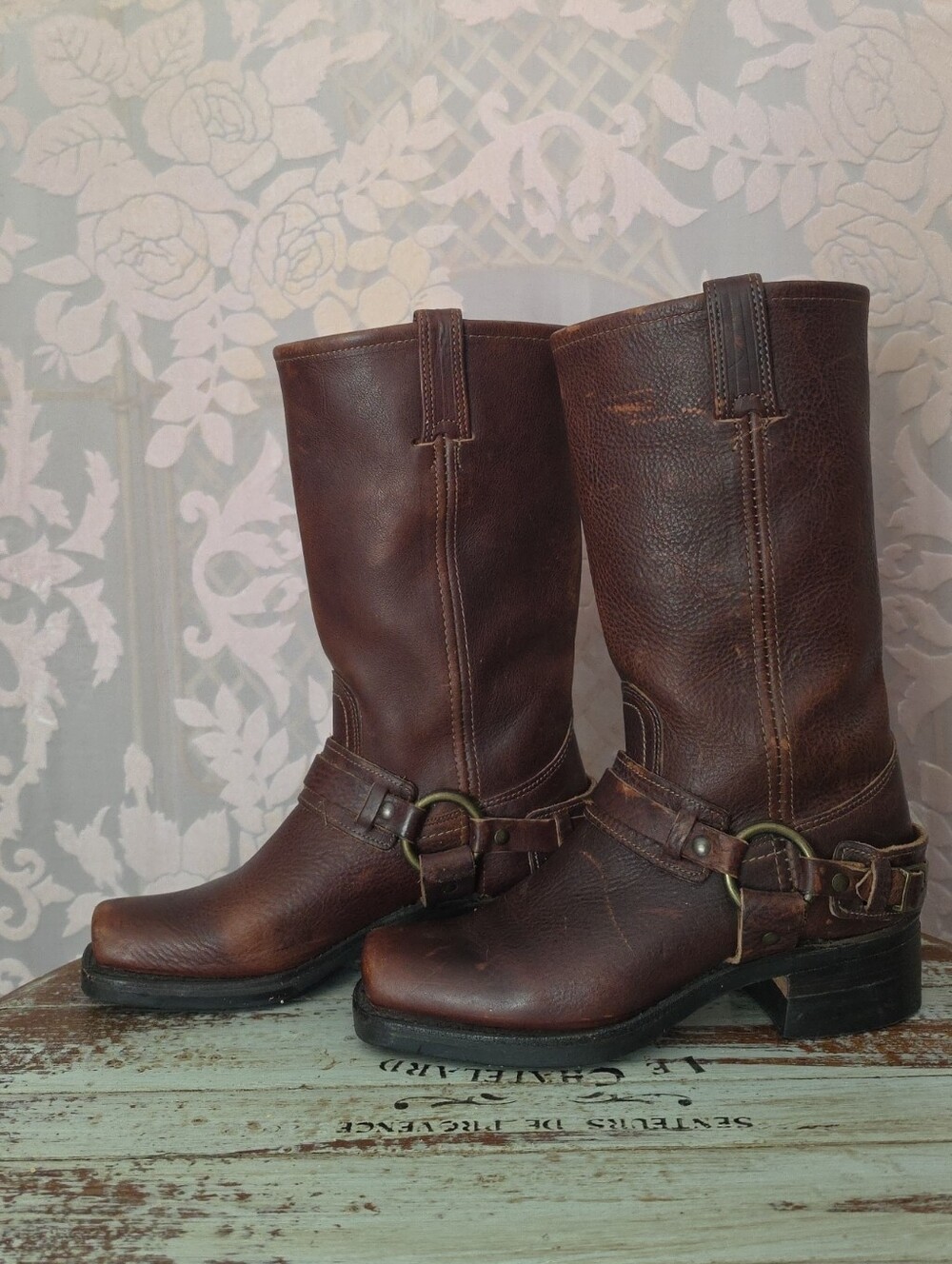 Frye Dark Brown Harness Motorcycle Boots